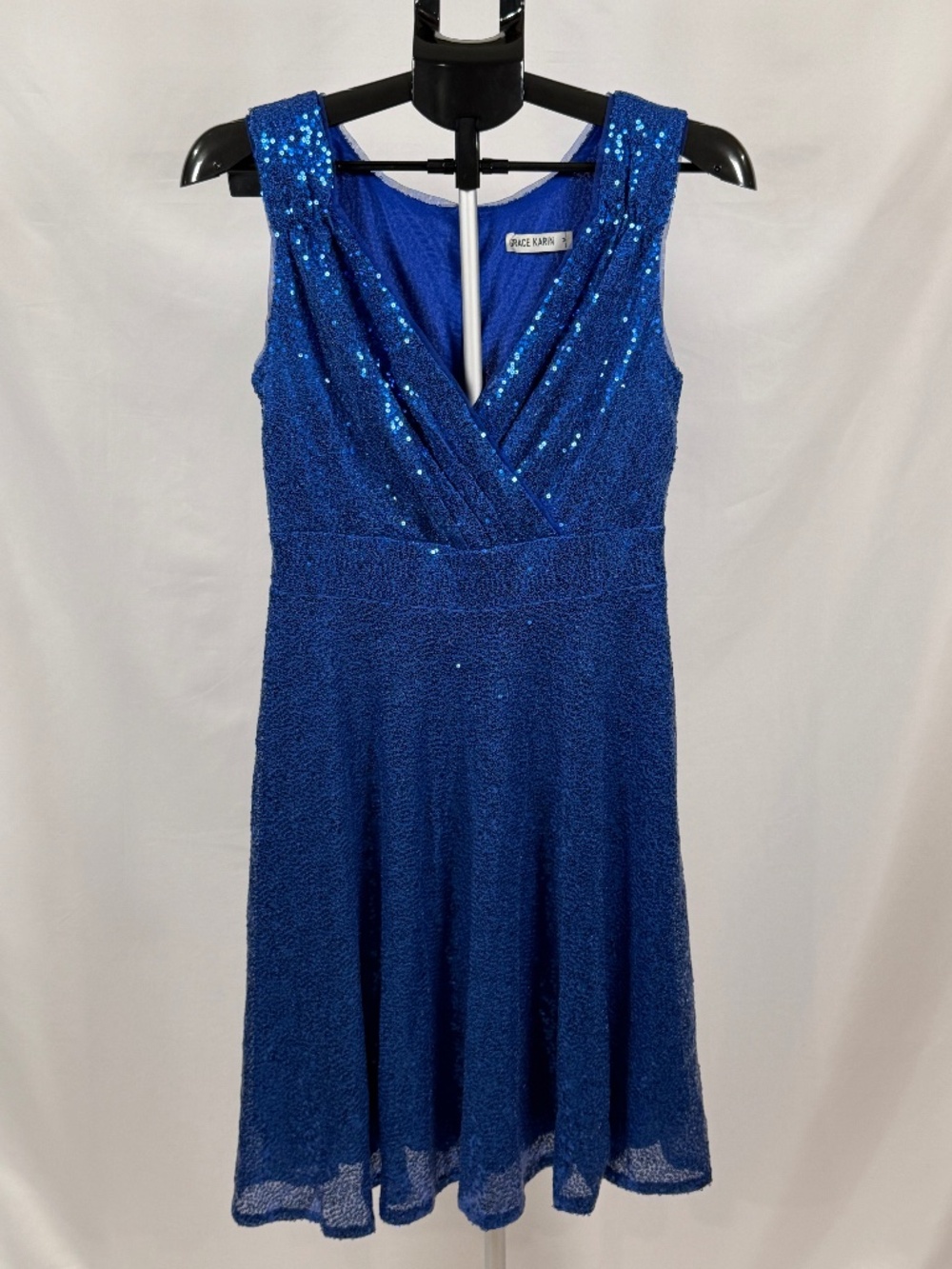 Royal Blue Sequin Homecoming Dress Grace Karin M Wrap V Neck A Line